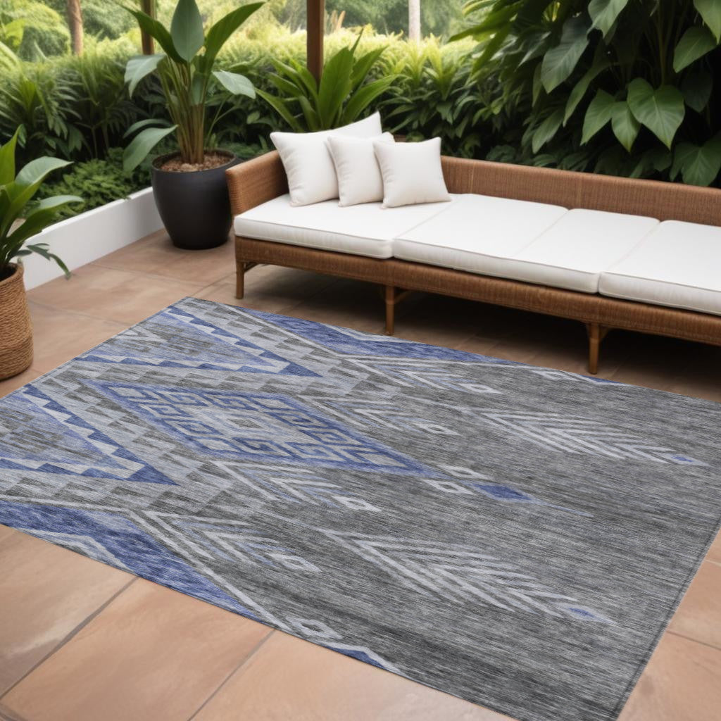 8 X 10 Pewter And Blue Southwestern Washable Indoor Outdoor Area Rug