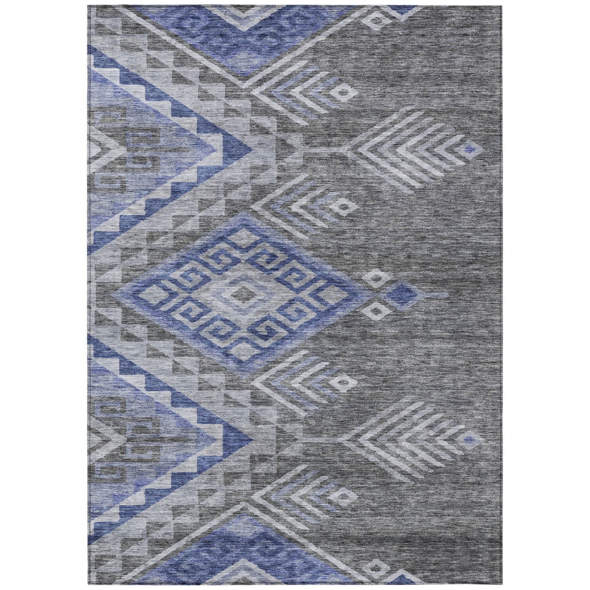 10 X 14 Pewter And Blue Southwestern Washable Indoor Outdoor Area Rug