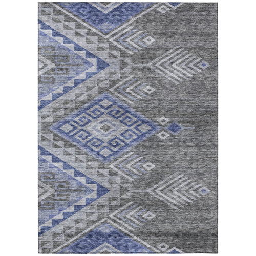 10 X 14 Pewter And Blue Southwestern Washable Indoor Outdoor Area Rug