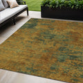 5 X 8 Copper And Green Abstract Washable Indoor Outdoor Area Rug