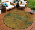 8 Copper And Green Round Abstract Washable Indoor Outdoor Area Rug