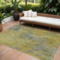 10 X 14 Gold Green And Gray Abstract Washable Indoor Outdoor Area Rug