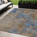 5 X 8 Navy Blue And Brown Abstract Washable Indoor Outdoor Area Rug