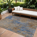 10 X 14 Navy Blue And Brown Abstract Washable Indoor Outdoor Area Rug