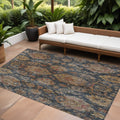 10 X 14 Navy Blue Brown And Terra Cotta Damask Washable Indoor Outdoor Area Rug