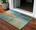 3 X 5 Blue Gold And Green Abstract Washable Indoor Outdoor Area Rug