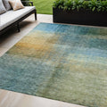 8 X 10 Blue Gold And Green Abstract Washable Indoor Outdoor Area Rug