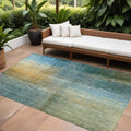 10 X 14 Blue Gold And Green Abstract Washable Indoor Outdoor Area Rug