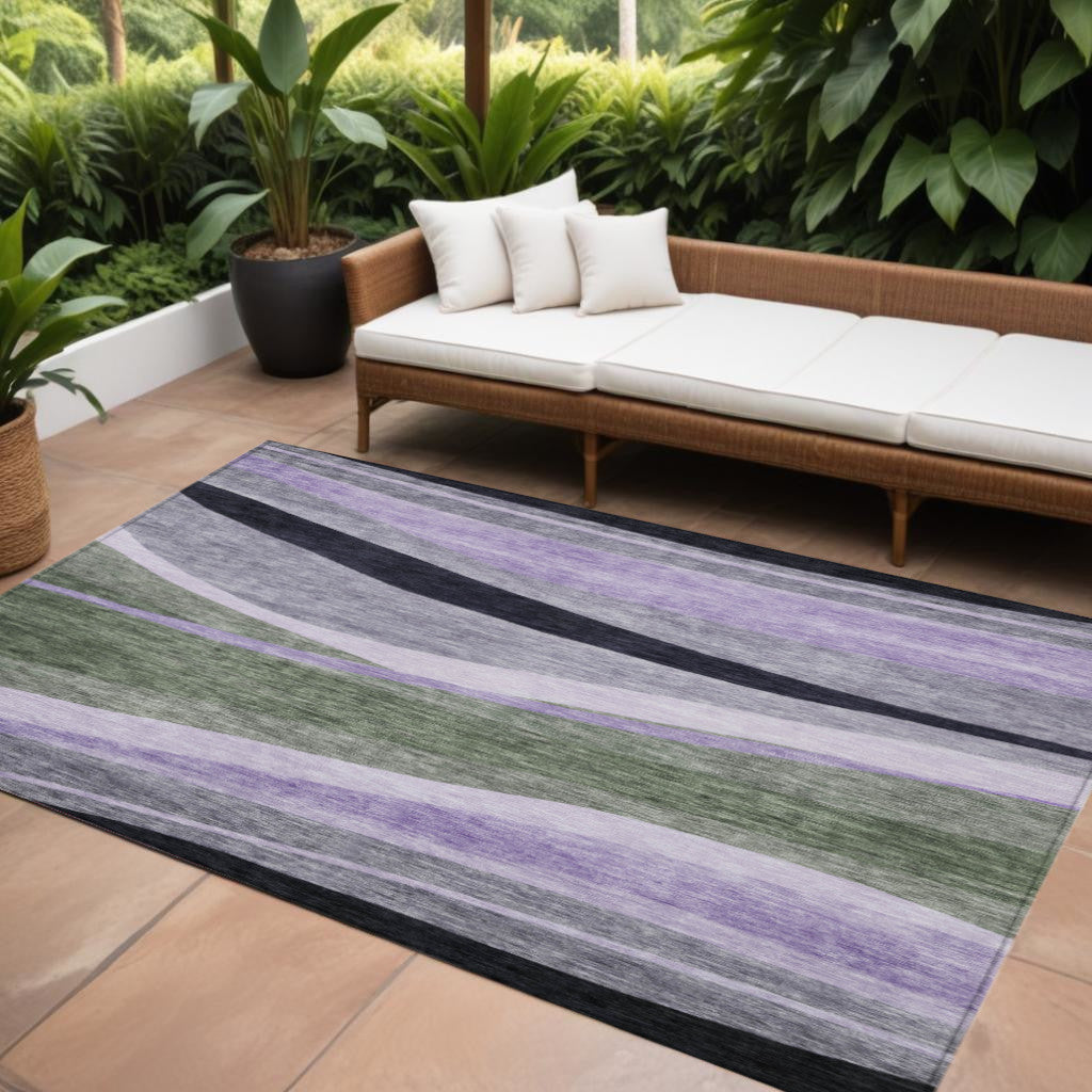 8 X 10 Artichoke Green Green And Black Abstract Washable Indoor Outdoor Area Rug