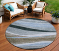 8 Brown Blue And Gray Round Abstract Washable Indoor Outdoor Area Rug