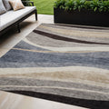 5 X 8 Blue Brown And Beige Abstract Washable Indoor Outdoor Area Rug