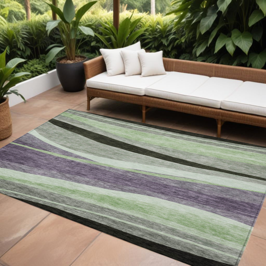 10 X 14 Purple And Green Abstract Washable Indoor Outdoor Area Rug