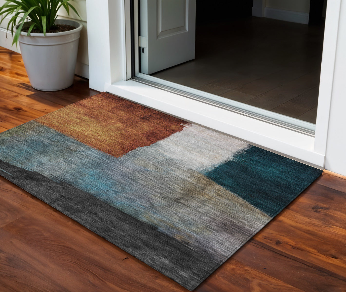 3 X 5 Copper Green And Gray Abstract Washable Indoor Outdoor Area Rug