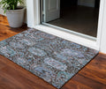 3 X 5 Chocolate And Aqua Damask Washable Indoor Outdoor Area Rug