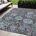 5 X 8 Chocolate And Aqua Damask Washable Indoor Outdoor Area Rug
