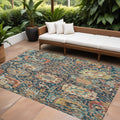 10 X 14 Navy Blue Terra Cotta And Beige Damask Washable Indoor Outdoor Area Rug