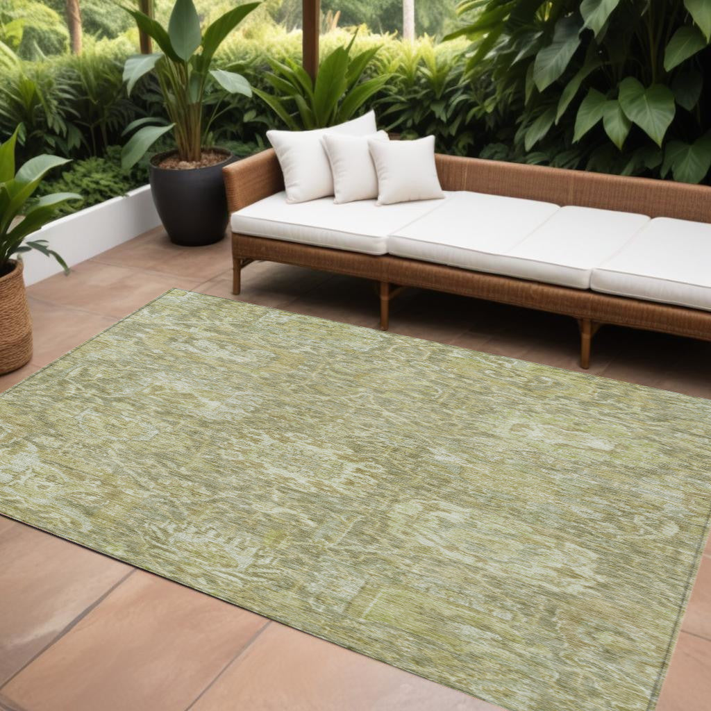 9 X 12 Sage And Green Damask Washable Indoor Outdoor Area Rug
