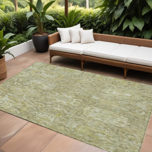 10 X 14 Sage And Green Damask Washable Indoor Outdoor Area Rug