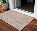 3 X 5 Coral And Gray Damask Washable Indoor Outdoor Area Rug