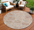8 Coral And Gray Round Damask Washable Indoor Outdoor Area Rug