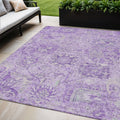 5 X 8 Lavender And Gray Damask Washable Indoor Outdoor Area Rug