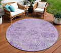 8 Lavender And Gray Round Damask Washable Indoor Outdoor Area Rug