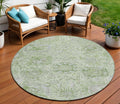 8 Mint Green And Gray Round Damask Washable Indoor Outdoor Area Rug