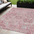 5 X 8 Pink And Gray Damask Washable Indoor Outdoor Area Rug