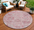 8 Pink And Gray Round Damask Washable Indoor Outdoor Area Rug