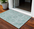 3 X 5 Teal Blue And Gray Damask Washable Indoor Outdoor Area Rug