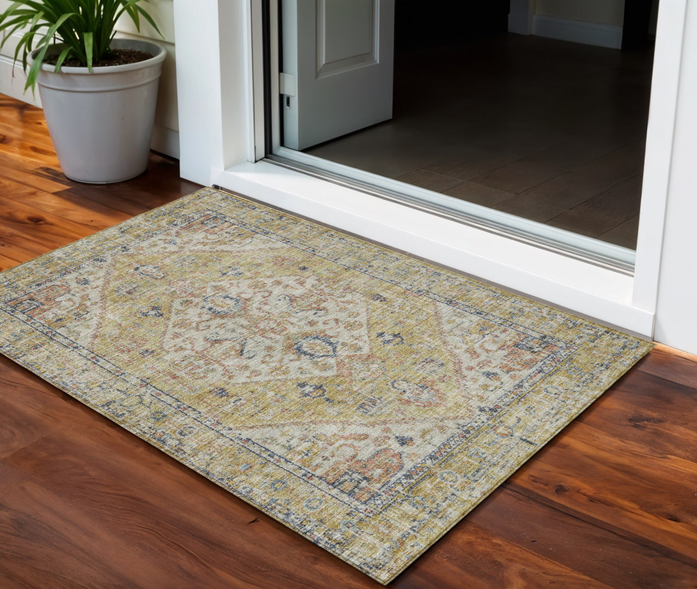 3 X 5 Wheat Terra Cotta And Black Oriental Washable Indoor Outdoor Area Rug