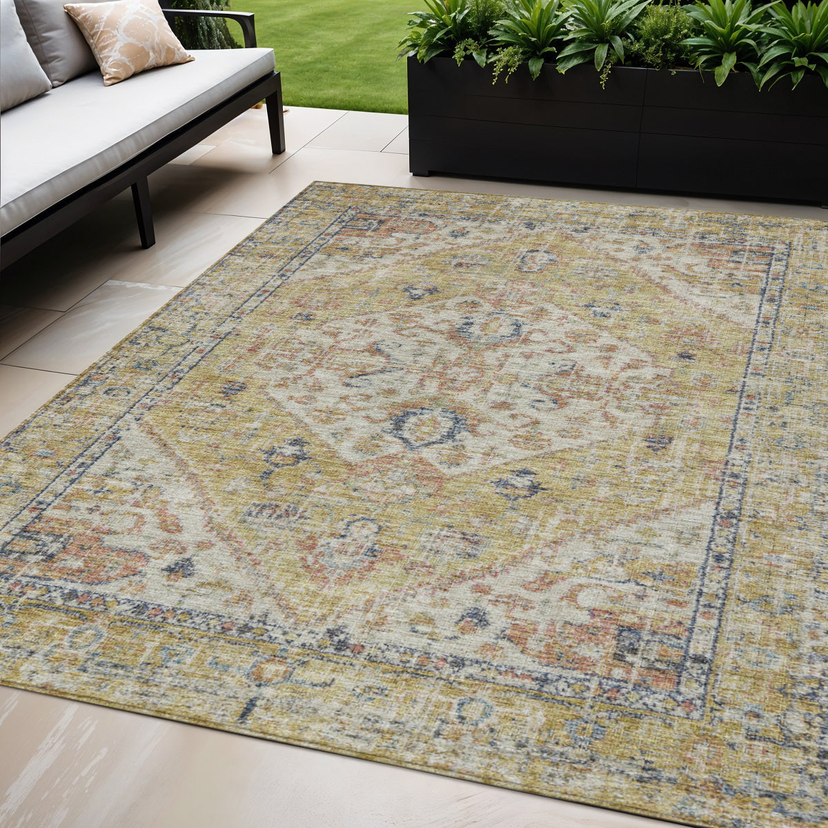 5 X 8 Wheat Terra Cotta And Black Oriental Washable Indoor Outdoor Area Rug