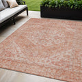 5 X 8 Coral And Pink Oriental Washable Indoor Outdoor Area Rug
