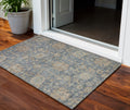 3 X 5 Denim Blue Brown And Beige Damask Washable Indoor Outdoor Area Rug