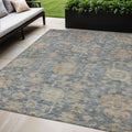 5 X 8 Denim Blue Brown And Beige Damask Washable Indoor Outdoor Area Rug