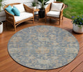8 Denim Blue Brown And Beige Round Damask Washable Indoor Outdoor Area Rug