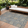 8 X 10 Denim Blue Brown And Beige Damask Washable Indoor Outdoor Area Rug