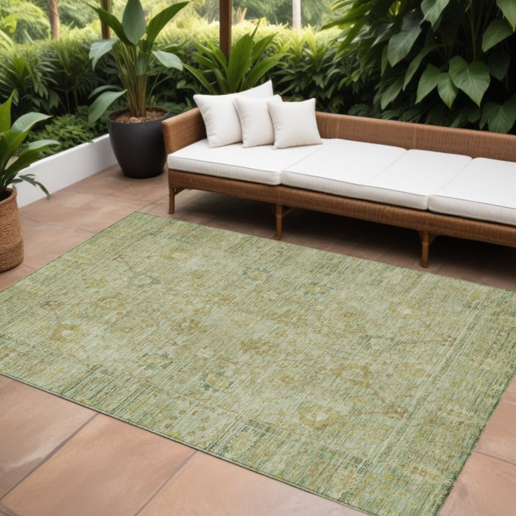 8 X 10 Sage Green And Brown Oriental Washable Indoor Outdoor Area Rug