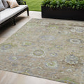 5 X 8 Beige Gray And Green Floral Washable Indoor Outdoor Area Rug