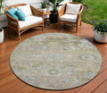 8 Beige Gray And Green Round Floral Washable Indoor Outdoor Area Rug
