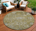 8 Brown Green And Gray Round Floral Washable Indoor Outdoor Area Rug