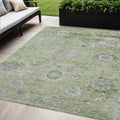 5 X 8 Mint Green And Gray Floral Washable Indoor Outdoor Area Rug