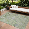 9 X 12 Mint Green And Gray Floral Washable Indoor Outdoor Area Rug