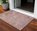 3 X 5 Pink Gray And Gold Floral Washable Indoor Outdoor Area Rug