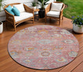 8 Pink Gray And Gold Round Floral Washable Indoor Outdoor Area Rug