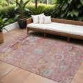 10 X 14 Pink Gray And Gold Floral Washable Indoor Outdoor Area Rug