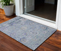 3 X 5 Sky Blue Purple And Gray Floral Washable Indoor Outdoor Area Rug