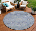 8 Sky Blue Purple And Gray Round Floral Washable Indoor Outdoor Area Rug
