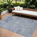 9 X 12 Sky Blue Purple And Gray Floral Washable Indoor Outdoor Area Rug