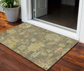 3 X 5 Artichoke Green Coral And Brown Floral Washable Indoor Outdoor Area Rug